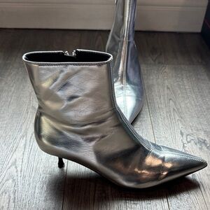 Zara silver Pointed Toe Ankle Boots